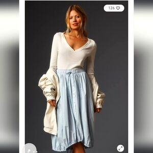 Antropologie Daily Practice Long-Sleeve Twofer vneck Midi Dress white  Medium